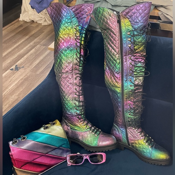 Anthony Wang quilted over the knee lace up boots women’s - Picture 2 of 7